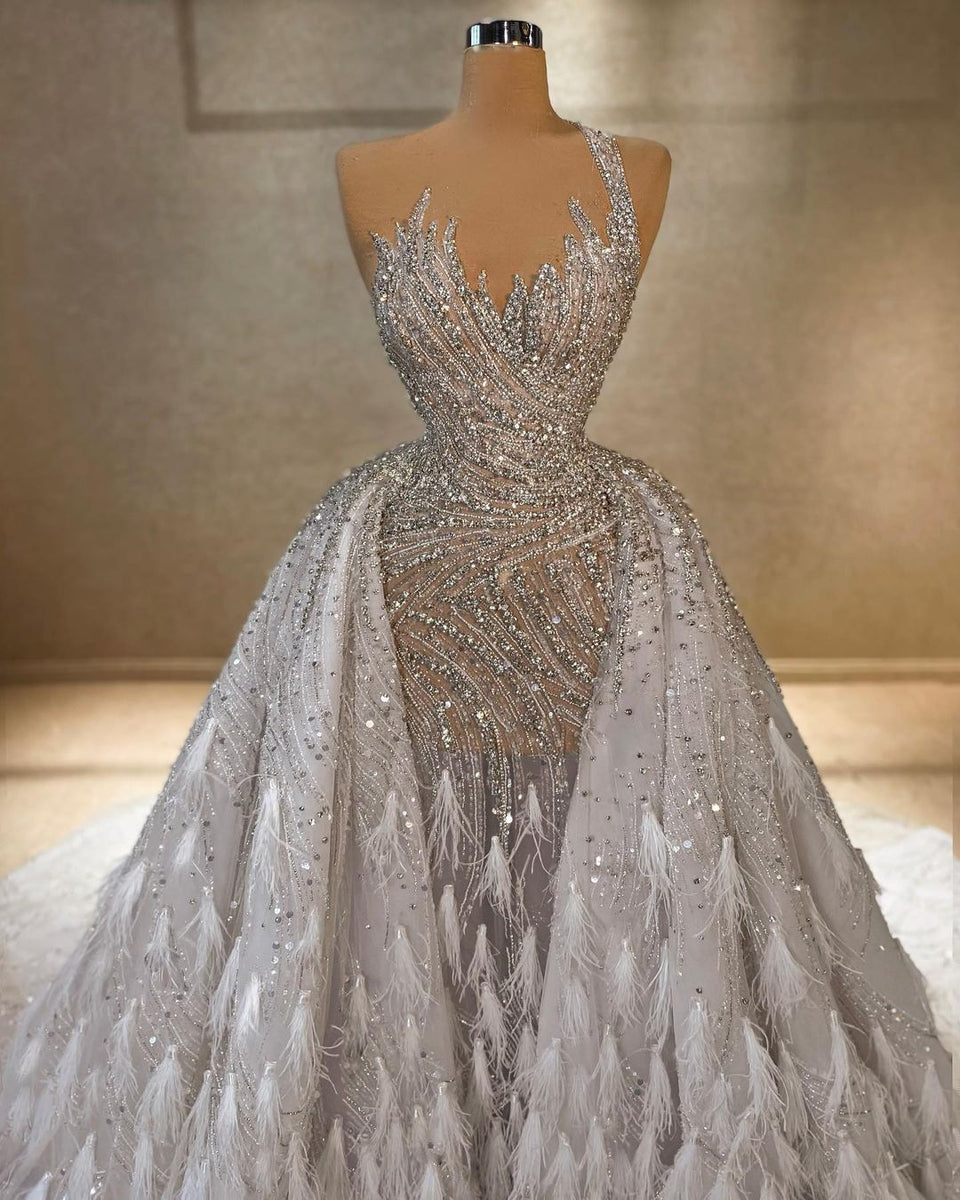 Feather embellished bridal gown – Goddess Exclusive