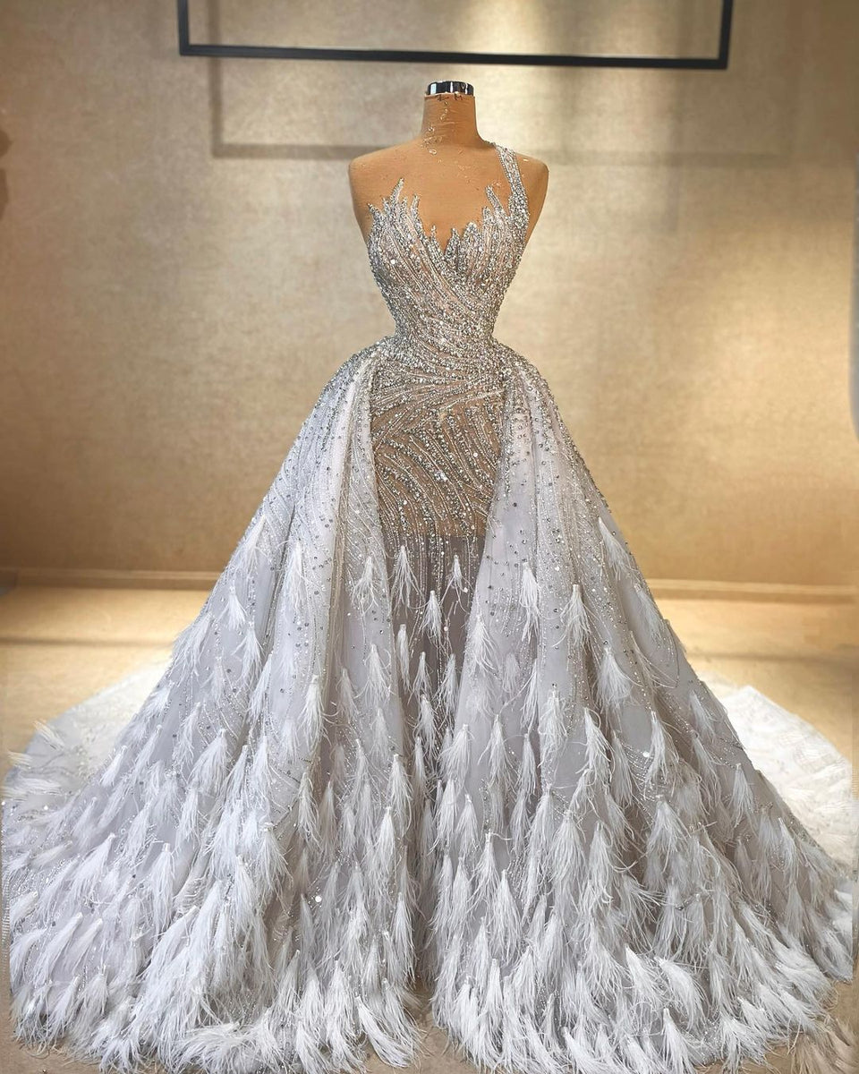 Feather embellished bridal gown – Goddess Exclusive